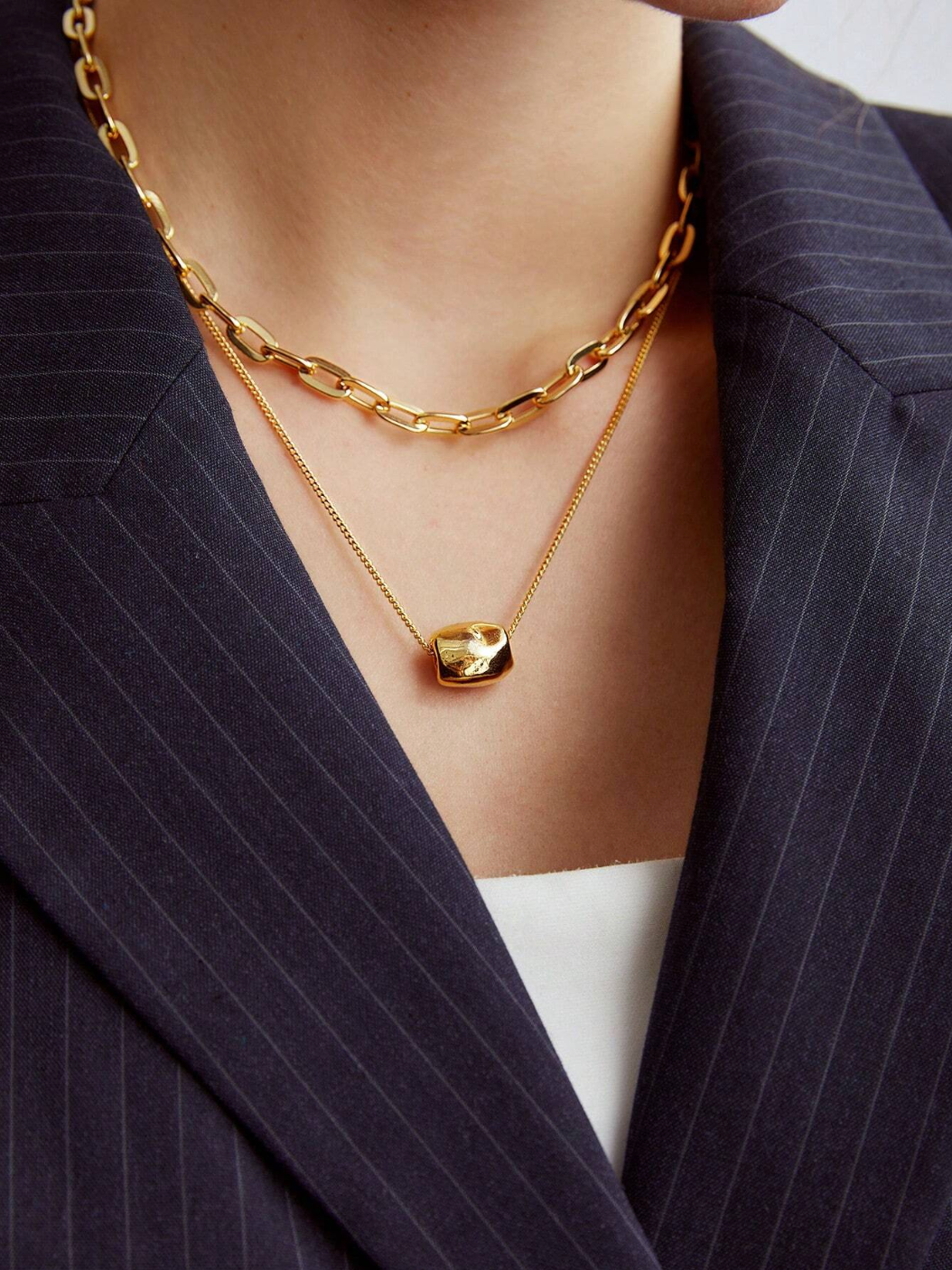 Conjunto Duetto - Conjunto De 2 Colares De Corrente Pendente Folheados a Ouro