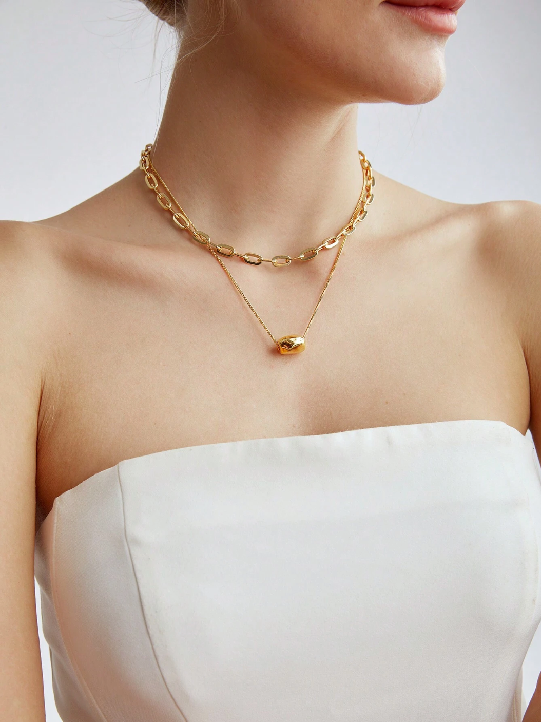 Conjunto Duetto - Conjunto De 2 Colares De Corrente Pendente Folheados a Ouro